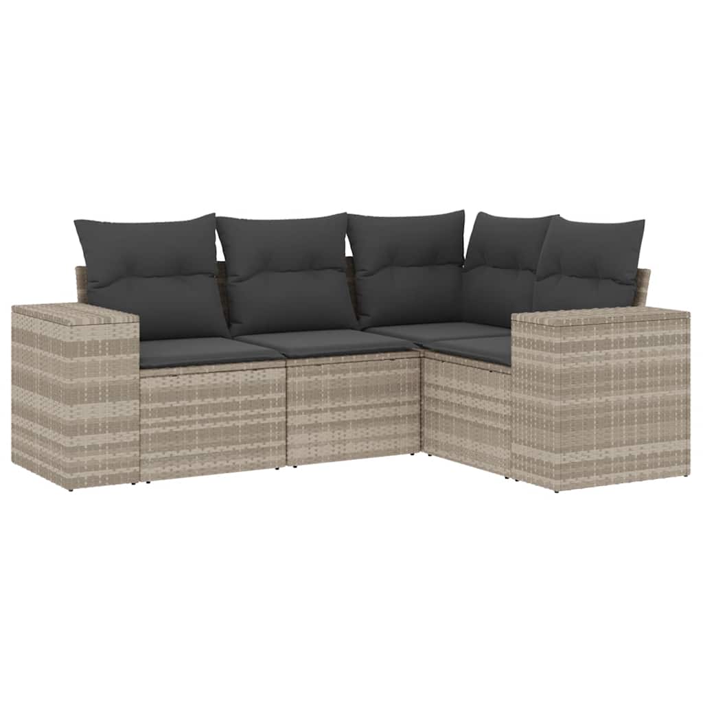 vidaXL Set canapea de grădină cu perne, 4 piese, gri deschis poliratan vidaXL Set canapea de grădină cu perne, 4 piese, gri deschis poliratan