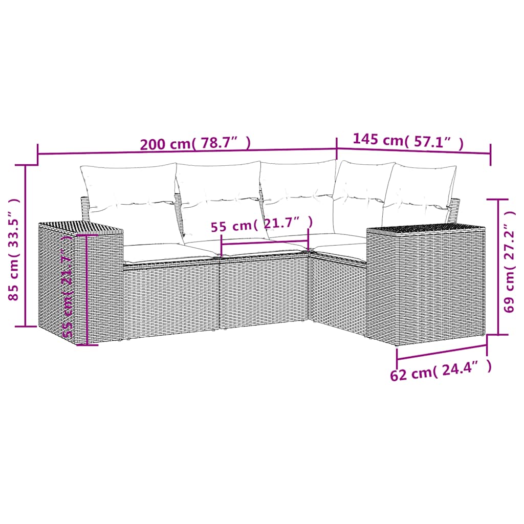 vidaXL Set canapea de grădină cu perne, 4 piese, gri deschis poliratan vidaXL Set canapea de grădină cu perne, 4 piese, gri deschis poliratan