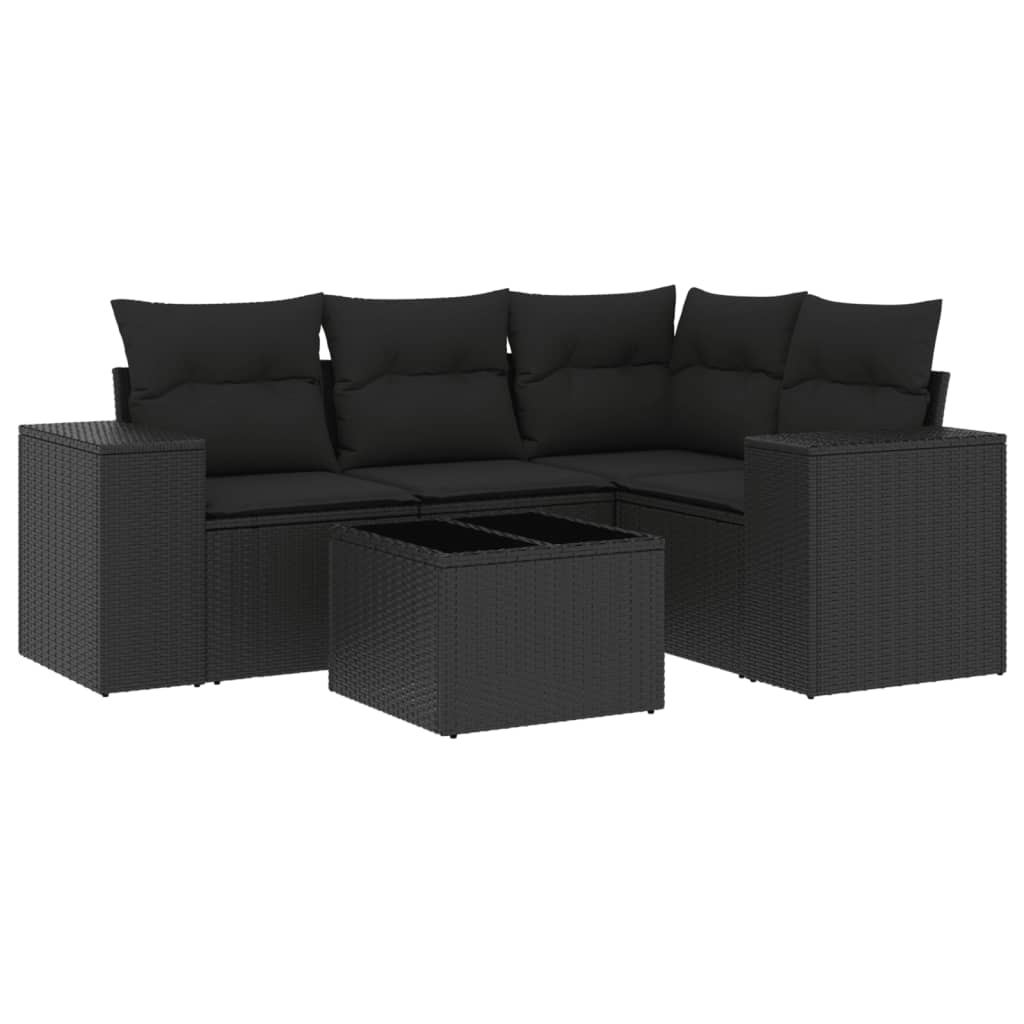 vidaXL Set mobilier de grădină cu perne, 5 piese, negru, poliratan vidaXL Set mobilier de grădină cu perne, 5 piese, negru, poliratan
