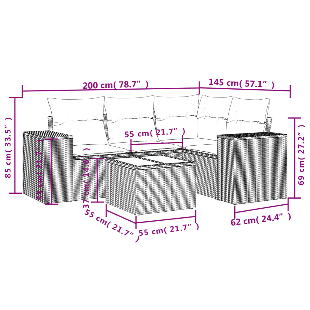 vidaXL Set mobilier de grădină cu perne, 5 piese, negru, poliratan vidaXL Set mobilier de grădină cu perne, 5 piese, negru, poliratan