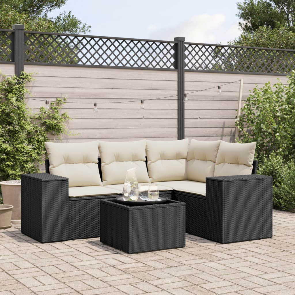 vidaXL Set mobilier de grădină cu perne, 5 piese, negru, poliratan vidaXL Set mobilier de grădină cu perne, 5 piese, negru, poliratan