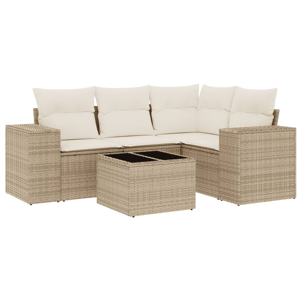 vidaXL Set canapele de grădină cu perne, 5 piese, bej, poliratan