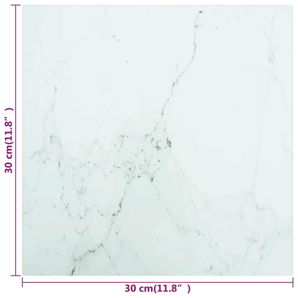 vidaXL Blat masă alb 30x30 cm 6 mm sticlă securizată design marmură vidaXL Blat masă alb 30x30 cm 6 mm sticlă securizată design marmură