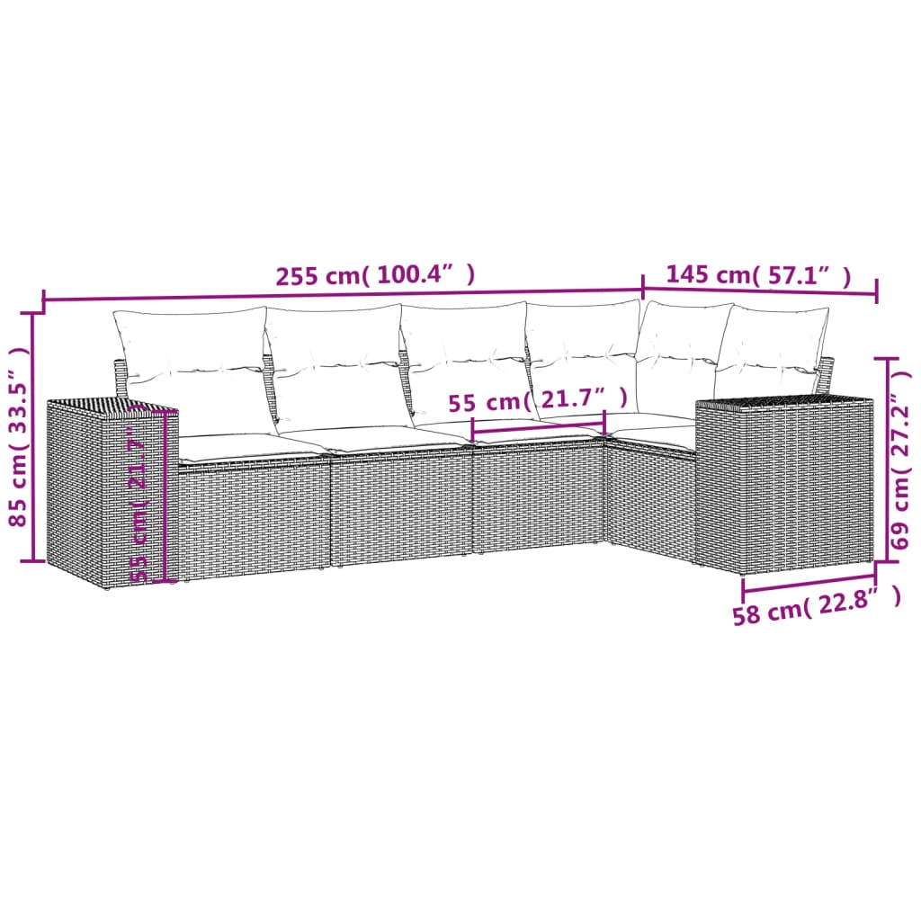 vidaXL Set mobilier de grădină cu perne, 5 piese, negru, poliratan vidaXL Set mobilier de grădină cu perne, 5 piese, negru, poliratan