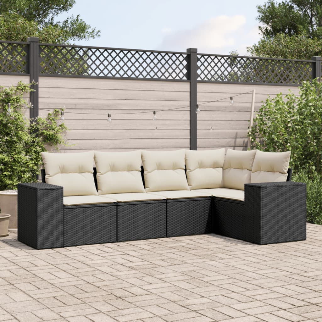 vidaXL Set mobilier de grădină cu perne, 5 piese, negru, poliratan vidaXL Set mobilier de grădină cu perne, 5 piese, negru, poliratan