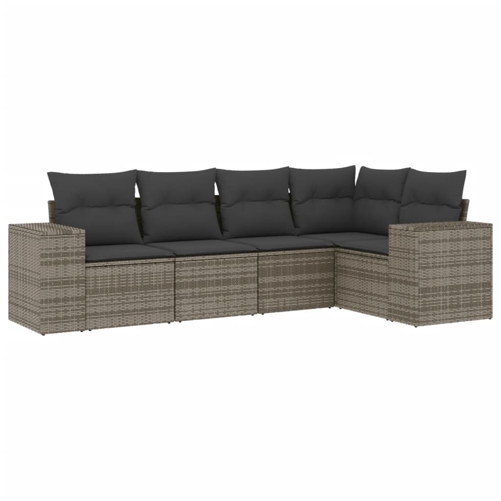 vidaXL Set canapea de grădină cu perne, 5 piese, gri, poliratan vidaXL Set canapea de grădină cu perne, 5 piese, gri, poliratan
