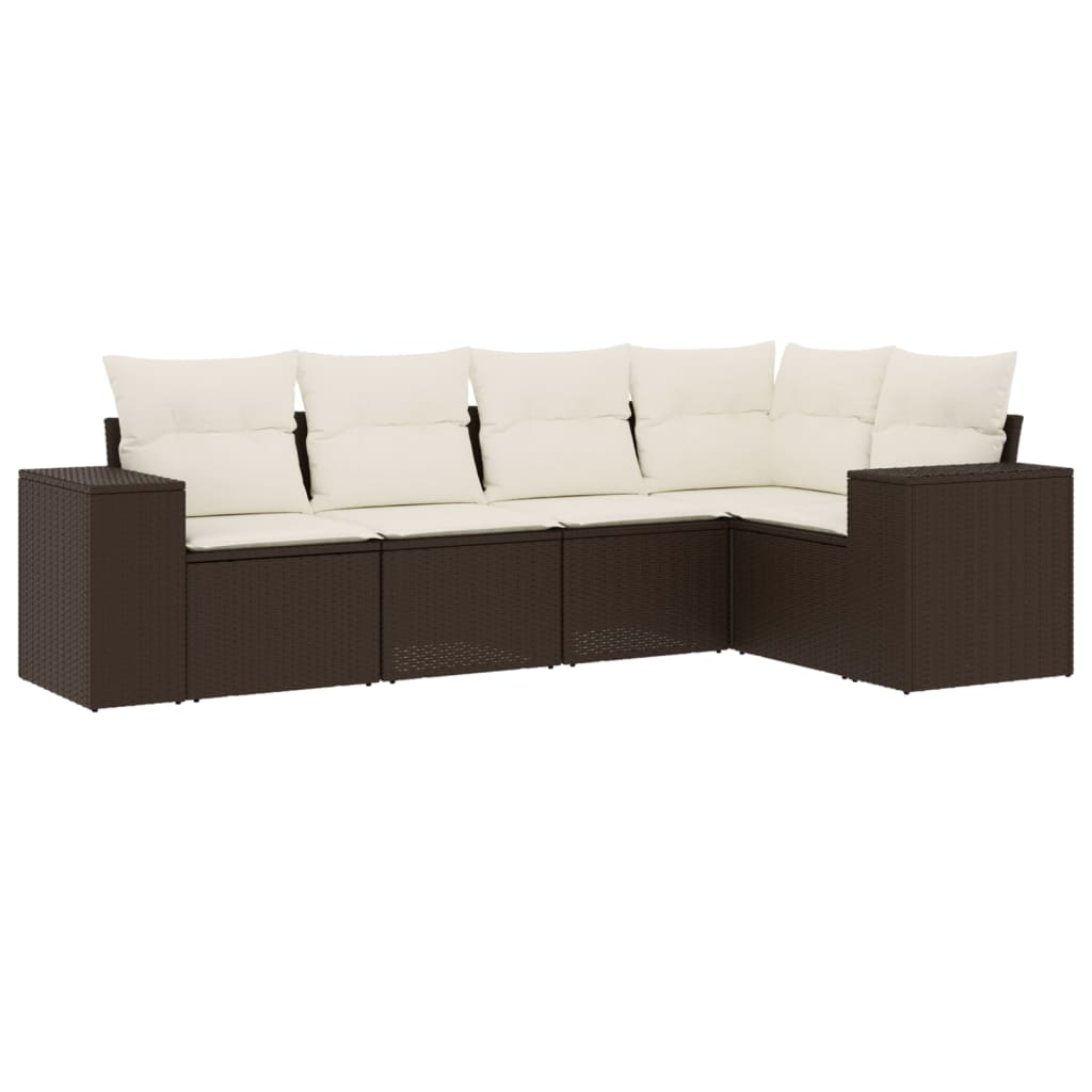 vidaXL Set canapele de grădină cu perne, 5 piese, maro, poliratan