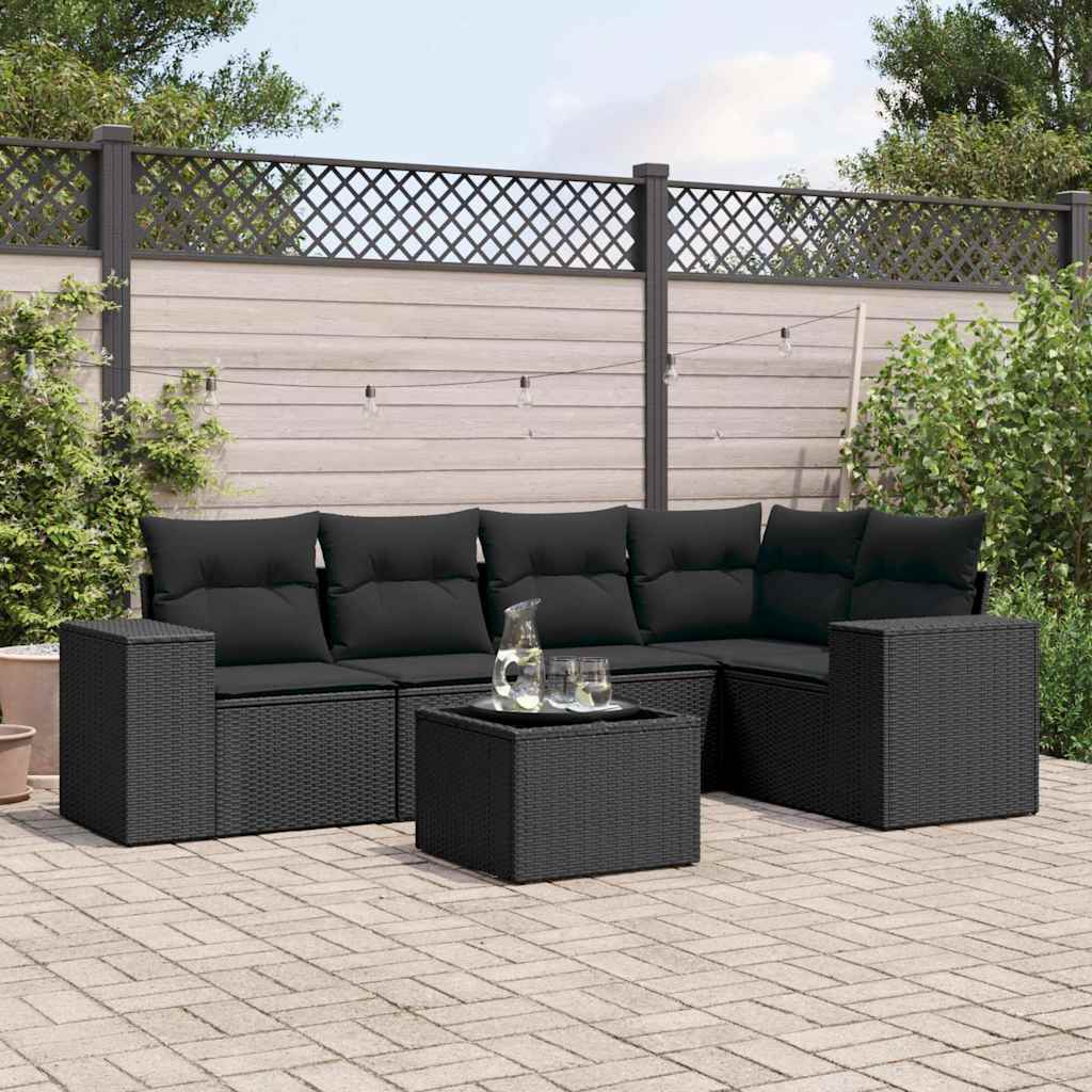 vidaXL Set mobilier de grădină cu perne, 6 piese, negru, poliratan vidaXL Set mobilier de grădină cu perne, 6 piese, negru, poliratan