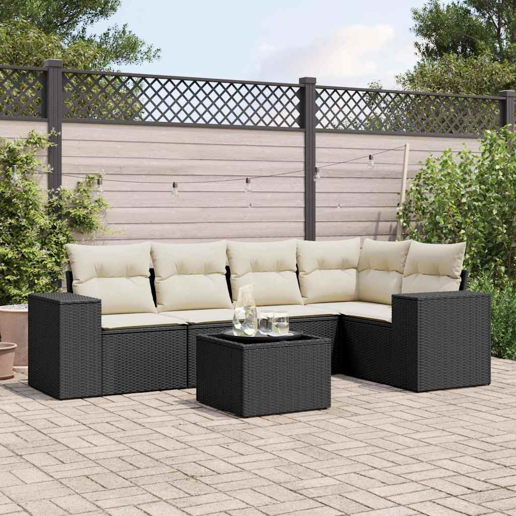 vidaXL Set mobilier de grădină cu perne, 6 piese, negru, poliratan vidaXL Set mobilier de grădină cu perne, 6 piese, negru, poliratan