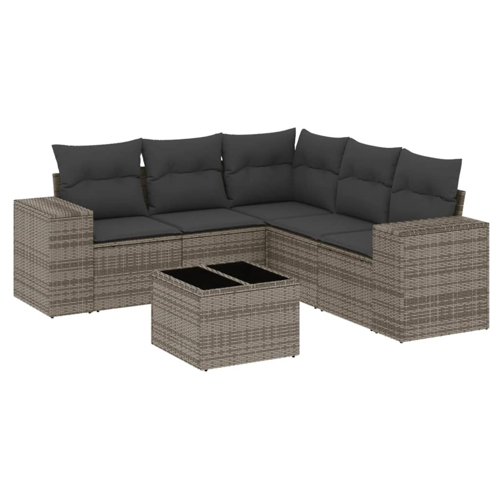 vidaXL Set mobilier grădină cu perne, 6 piese, gri, poliratan