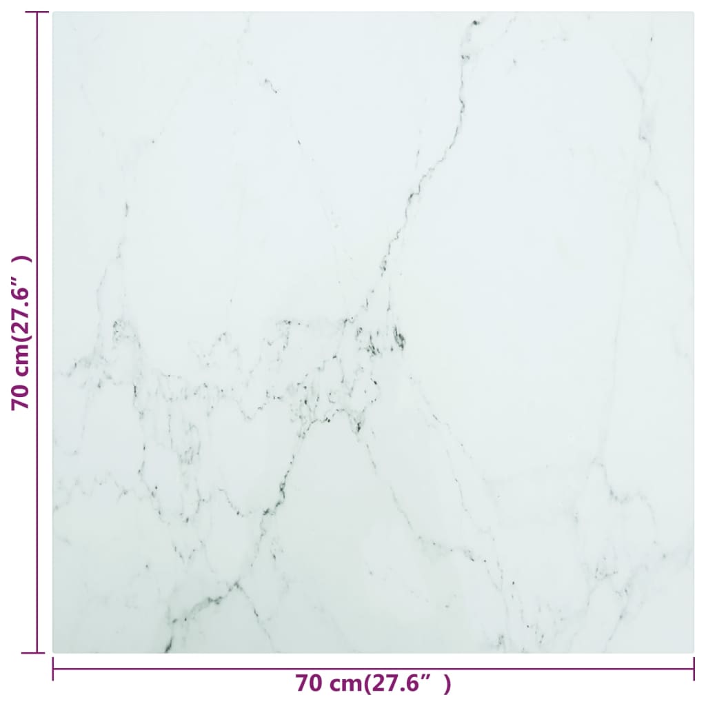 vidaXL Blat masă alb 70x70 cm 6 mm sticlă securizată design marmură vidaXL Blat masă alb 70x70 cm 6 mm sticlă securizată design marmură