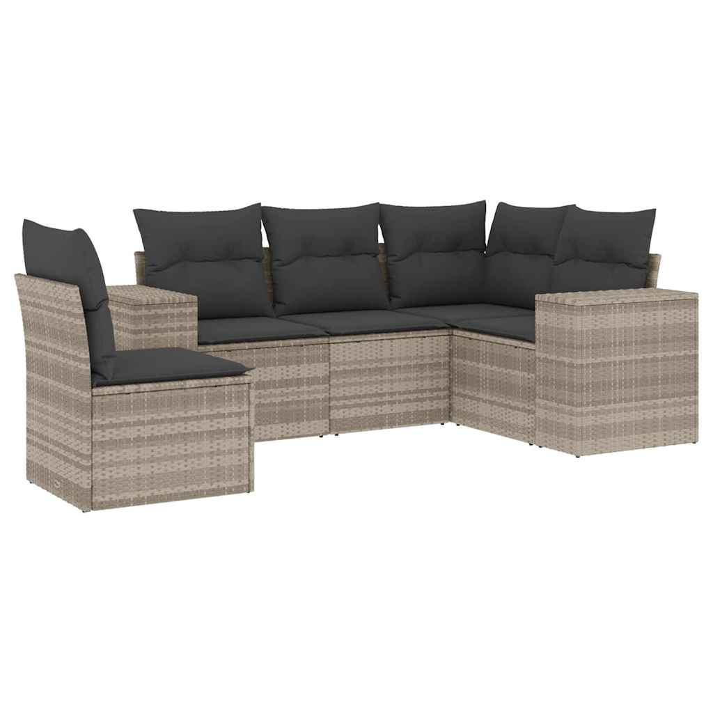 vidaXL Set canapele de grădină cu perne, 5 piese gri deschis poliratan vidaXL Set canapele de grădină cu perne, 5 piese gri deschis poliratan