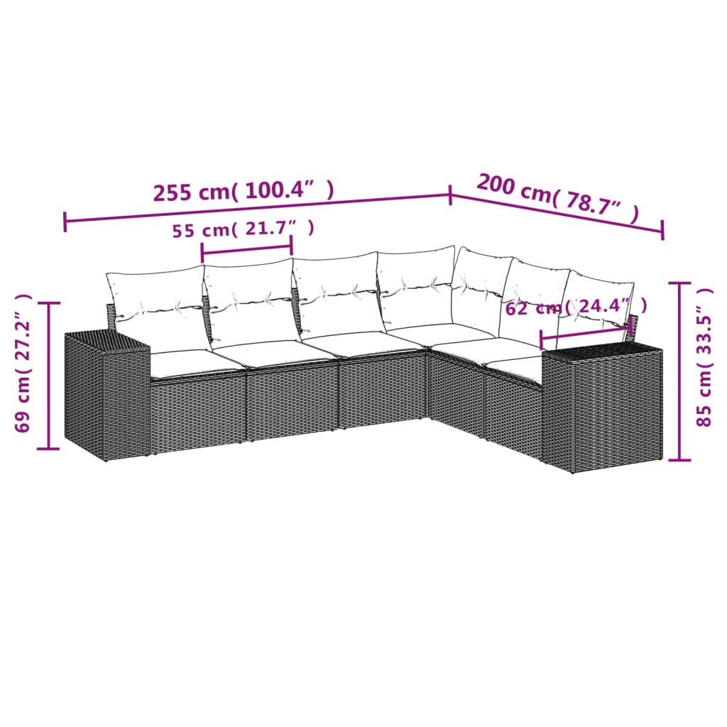 vidaXL Set mobilier grădină cu perne, 6 piese, gri, poliratan