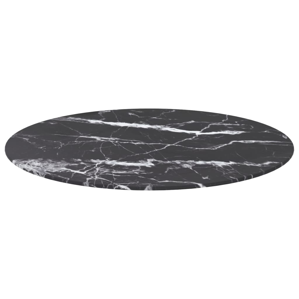 vidaXL Blat masă negru Ø70x0,8 cm, sticlă securizată cu design marmură vidaXL Blat masă negru Ø70x0,8 cm, sticlă securizată cu design marmură