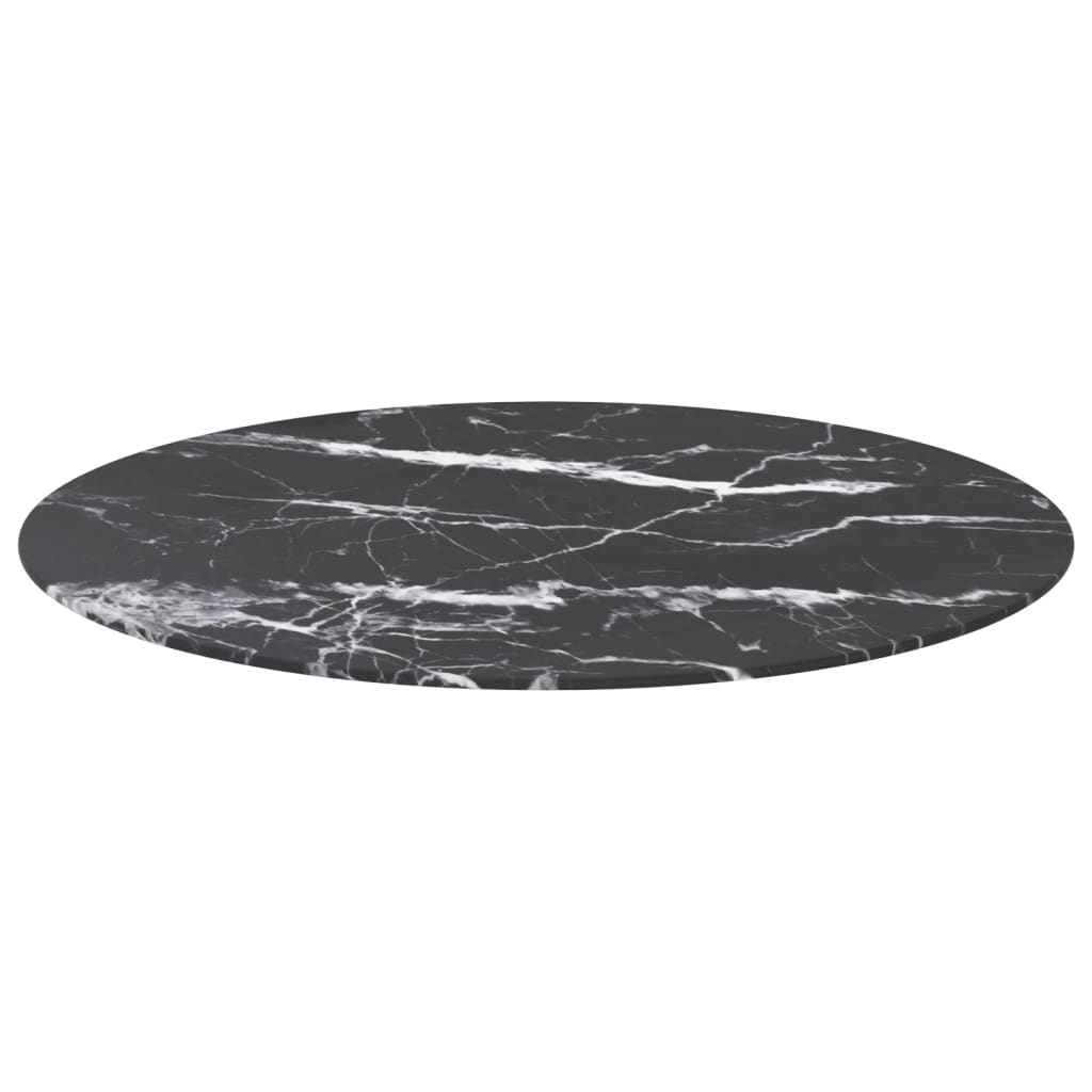 vidaXL Blat masă negru Ø80x1 cm sticlă securizată cu design marmură vidaXL Blat masă negru Ø80x1 cm sticlă securizată cu design marmură
