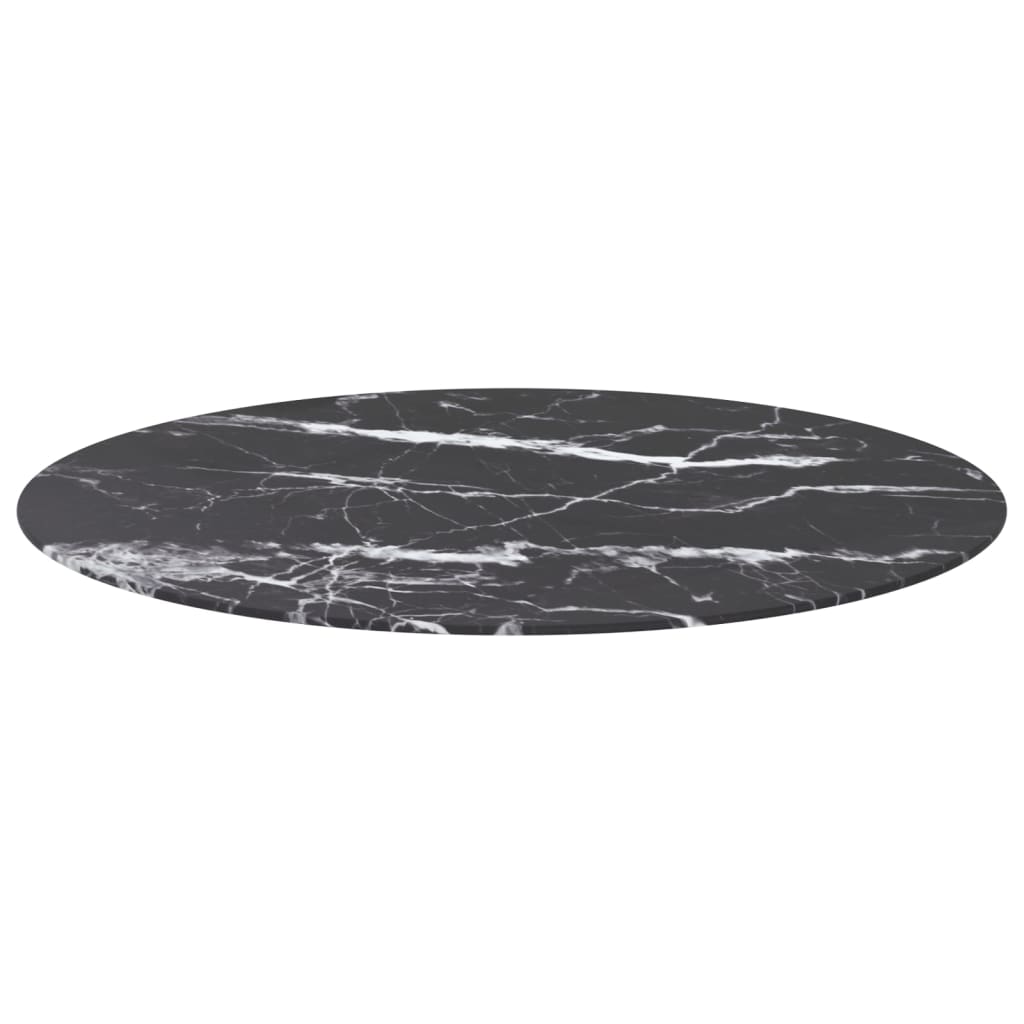 vidaXL Blat masă negru Ø90x1 cm sticlă securizată cu design marmură vidaXL Blat masă negru Ø90x1 cm sticlă securizată cu design marmură