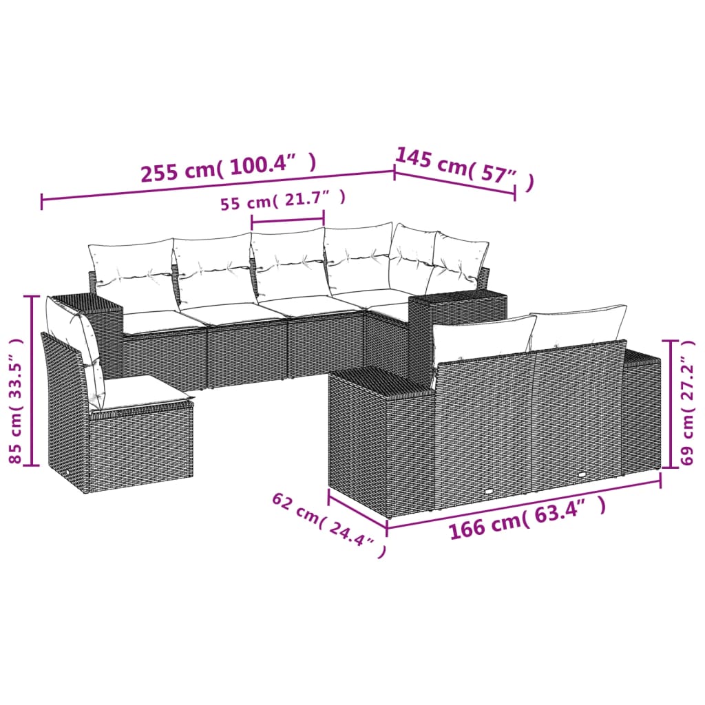 vidaXL Set mobilier de grădină cu perne, 8 piese, negru, poliratan vidaXL Set mobilier de grădină cu perne, 8 piese, negru, poliratan