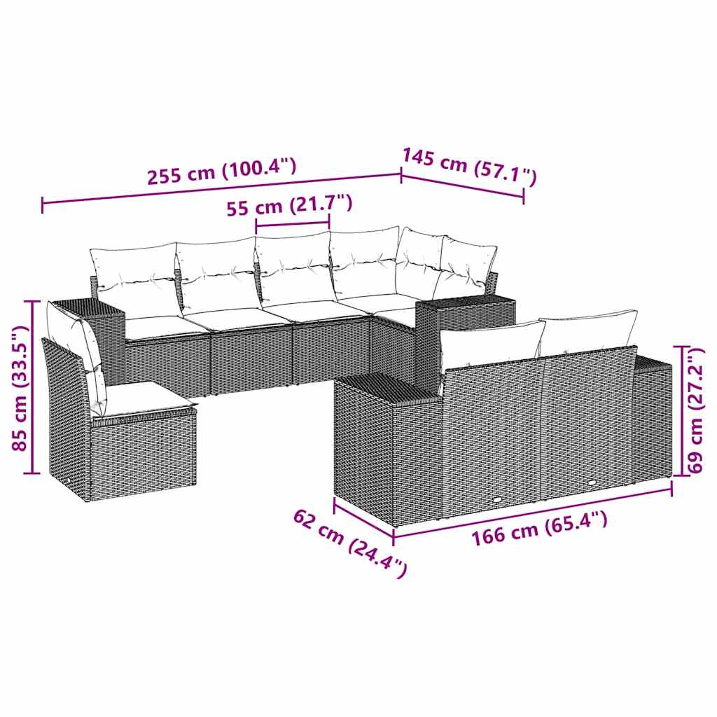 vidaXL Set mobilier de grădină cu perne, 8 piese gri deschis poliratan