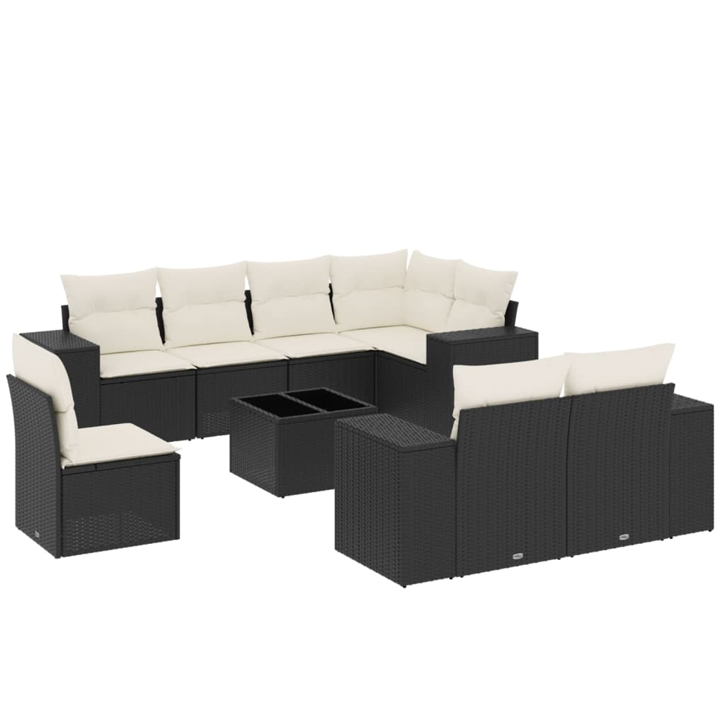 vidaXL Set mobilier de grădină cu perne, 9 piese, negru, poliratan