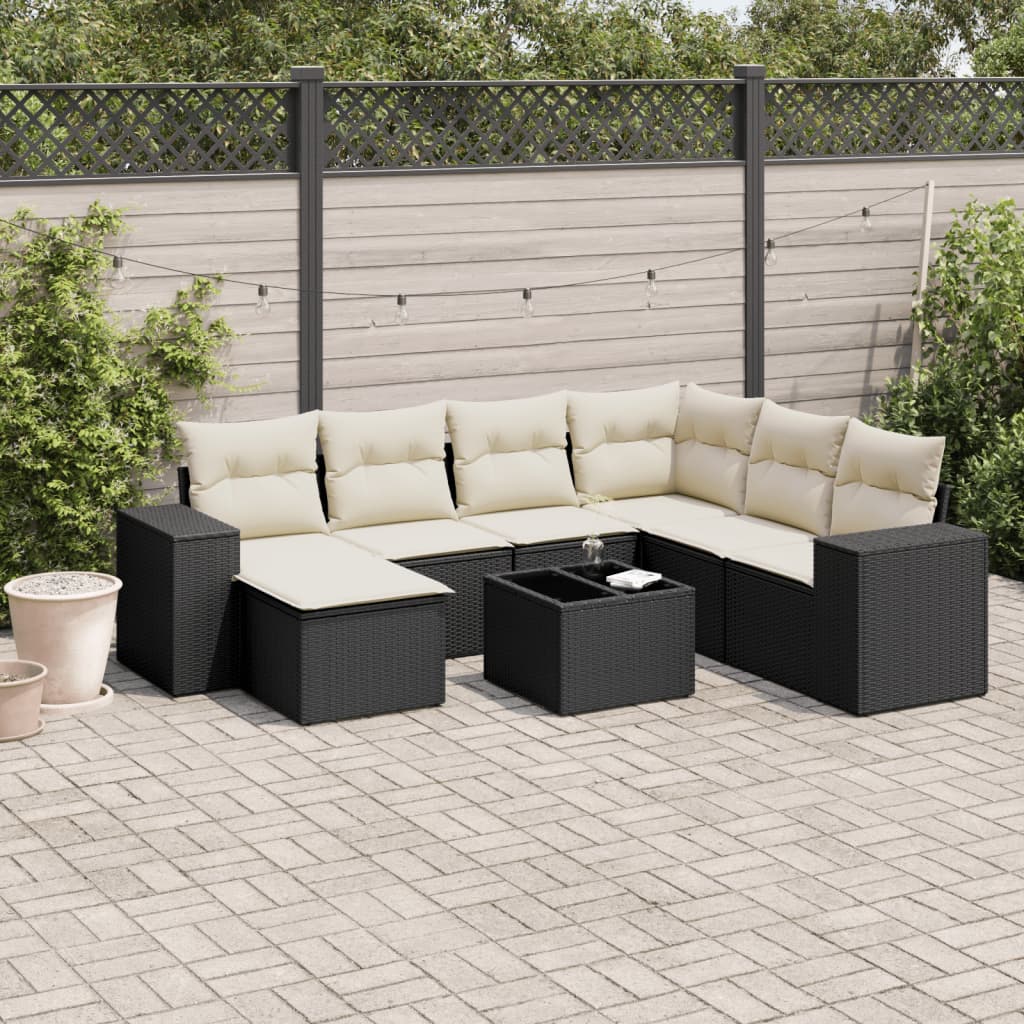vidaXL Set mobilier de grădină cu perne, 8 piese, negru, poliratan vidaXL Set mobilier de grădină cu perne, 8 piese, negru, poliratan