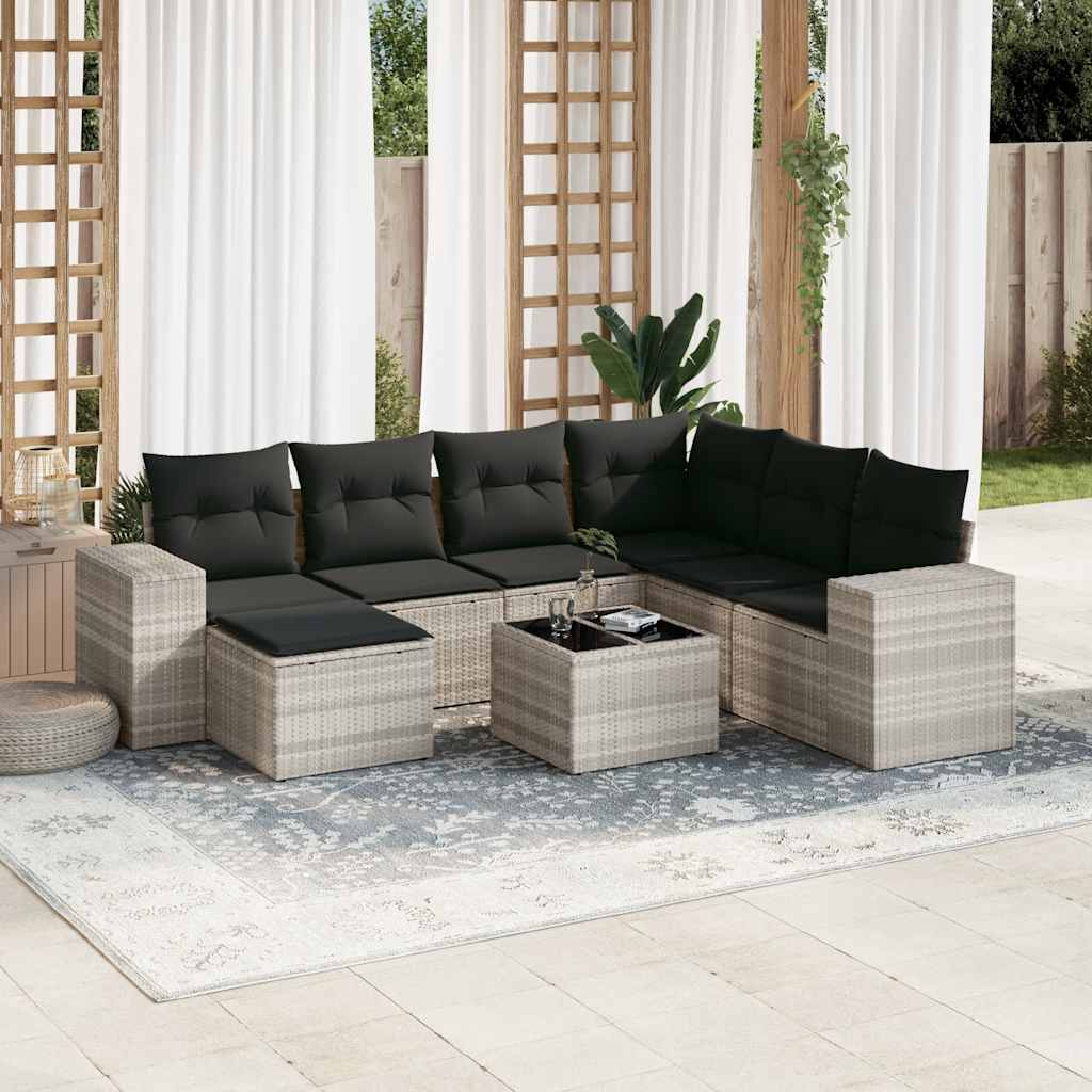 vidaXL Set mobilier de grădină cu perne, 8 piese gri deschis poliratan vidaXL Set mobilier de grădină cu perne, 8 piese gri deschis poliratan
