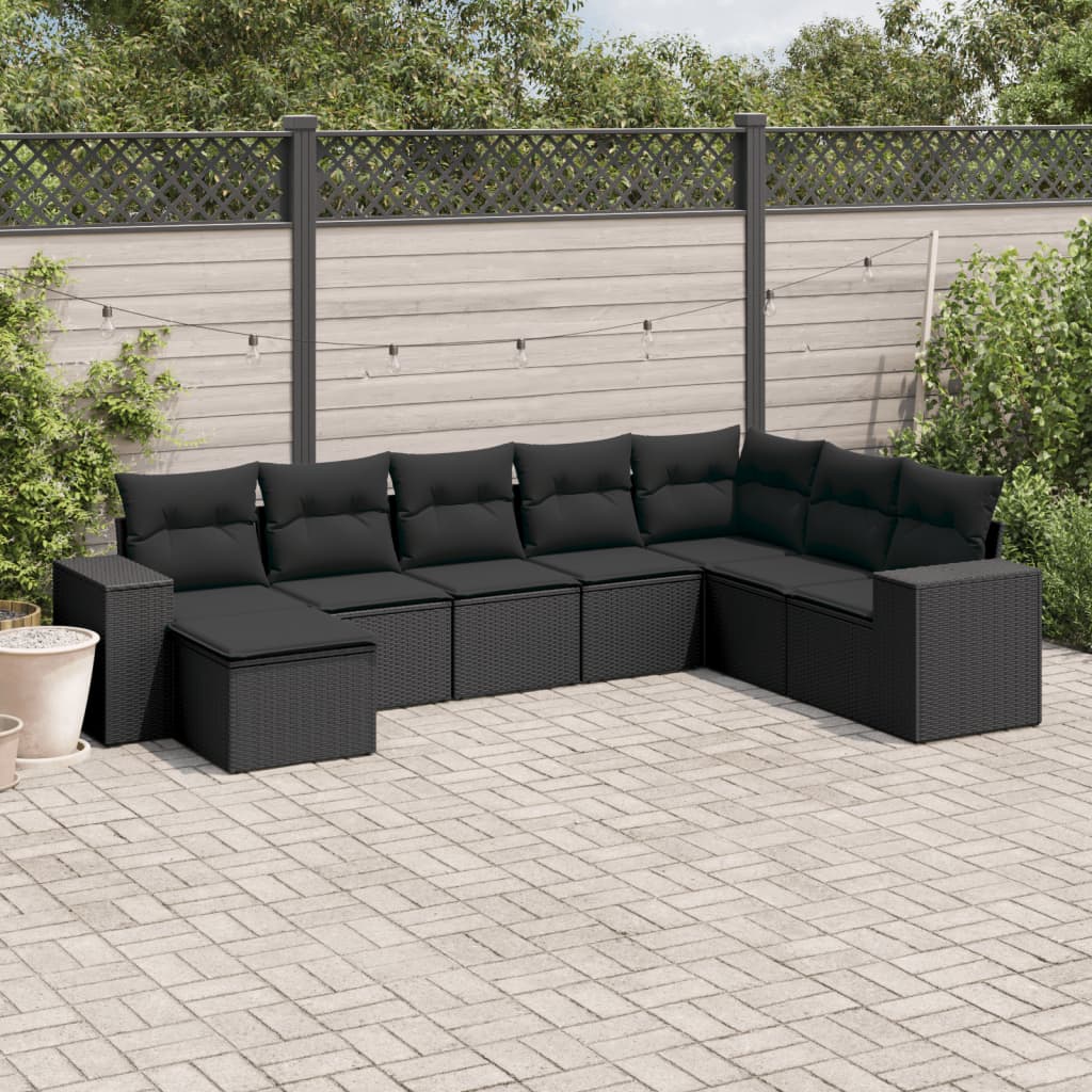 vidaXL Set mobilier de grădină cu perne, 8 piese, negru, poliratan vidaXL Set mobilier de grădină cu perne, 8 piese, negru, poliratan