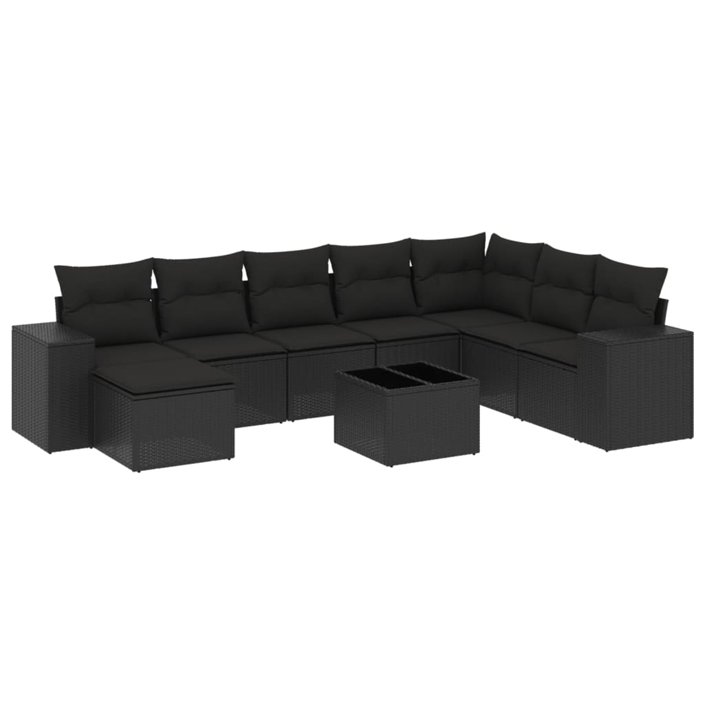 vidaXL Set mobilier de grădină cu perne, 9 piese, negru, poliratan