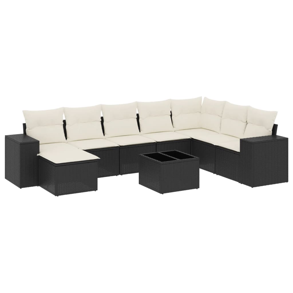 vidaXL Set mobilier de grădină cu perne, 9 piese, negru, poliratan vidaXL Set mobilier de grădină cu perne, 9 piese, negru, poliratan