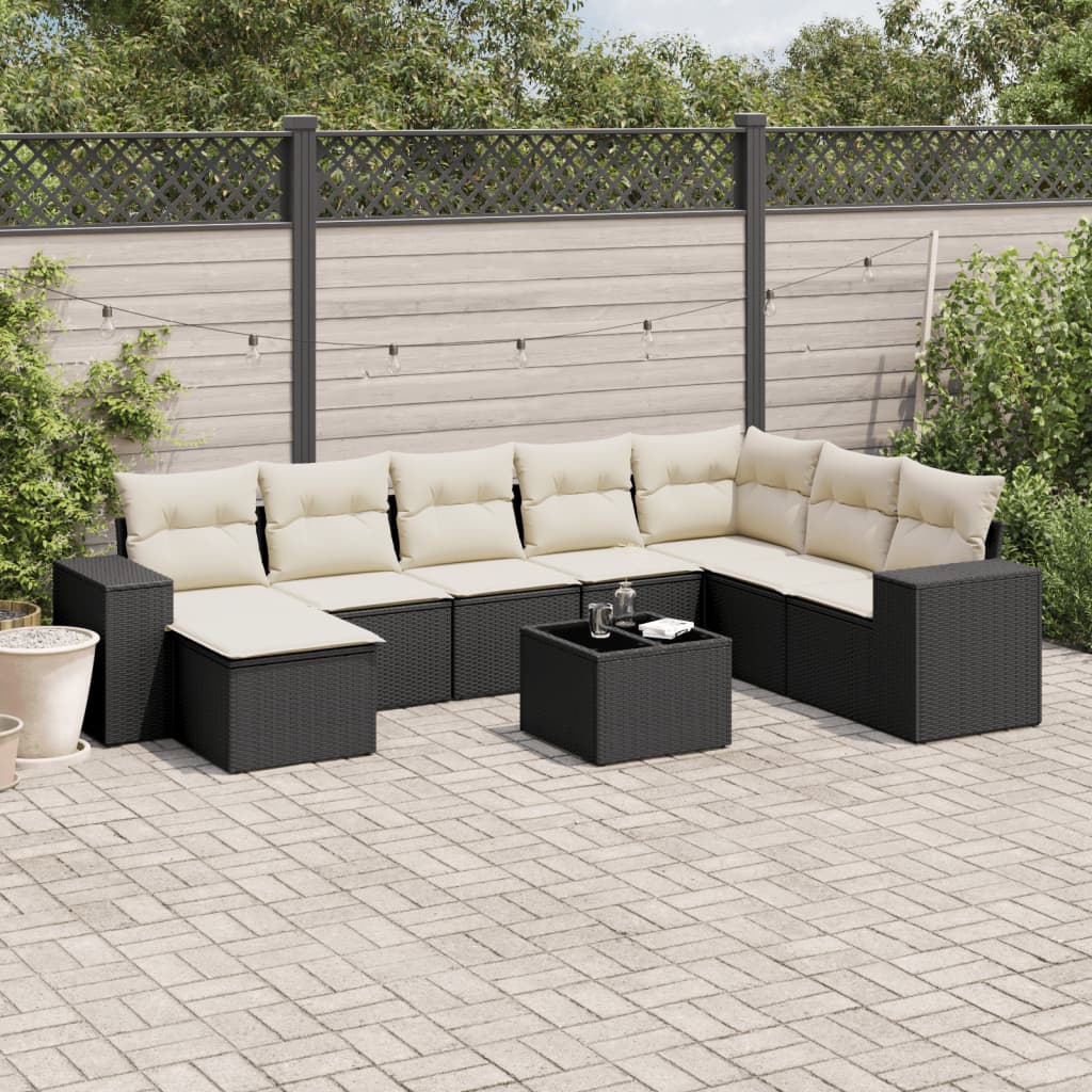vidaXL Set mobilier de grădină cu perne, 9 piese, negru, poliratan vidaXL Set mobilier de grădină cu perne, 9 piese, negru, poliratan