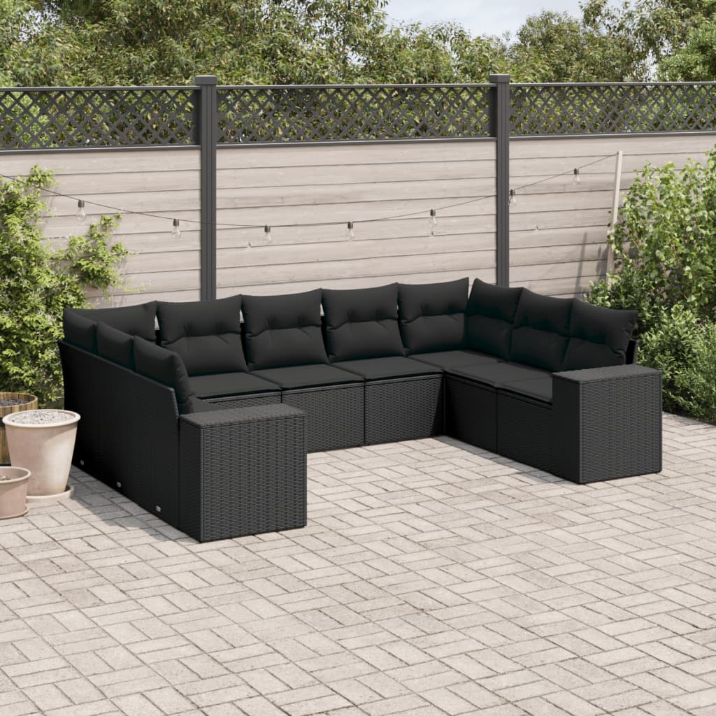 vidaXL Set mobilier de grădină cu perne, 9 piese, negru, poliratan vidaXL Set mobilier de grădină cu perne, 9 piese, negru, poliratan