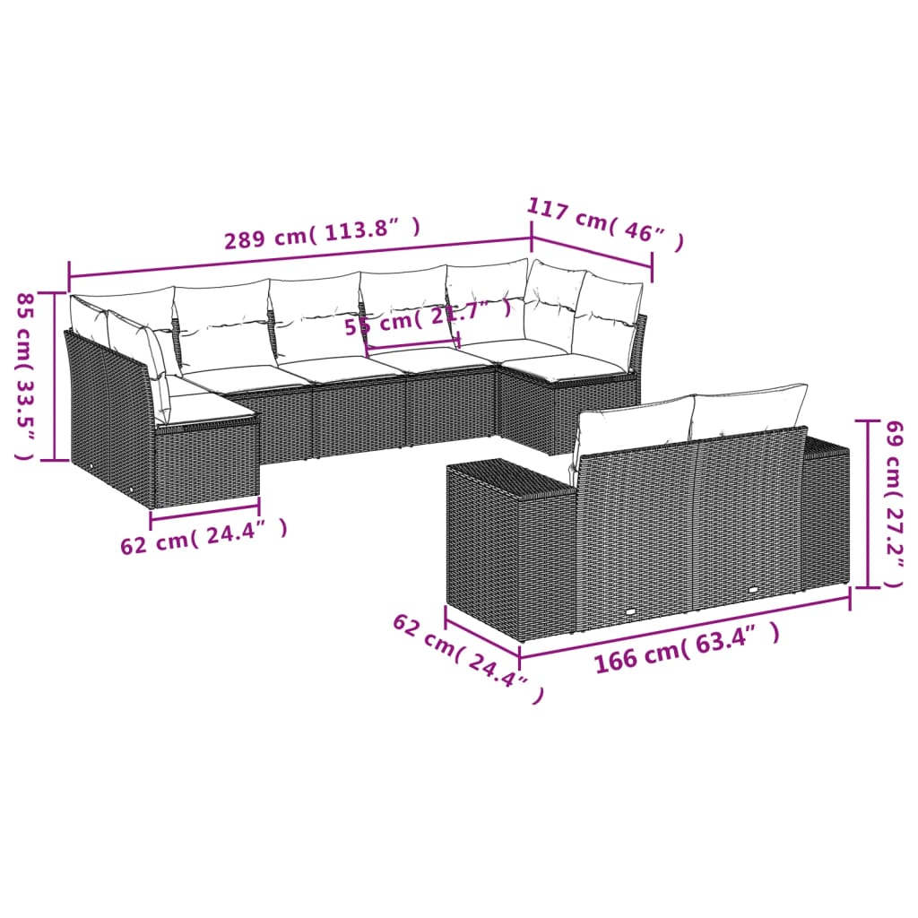 vidaXL Set mobilier de grădină cu perne, 9 piese, negru, poliratan