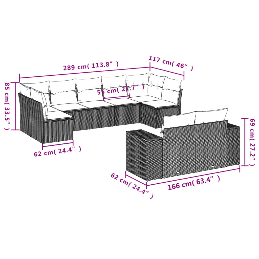 vidaXL Set mobilier de grădină cu perne, 9 piese, negru, poliratan vidaXL Set mobilier de grădină cu perne, 9 piese, negru, poliratan