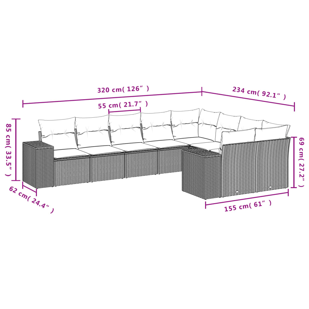 vidaXL Set mobilier de grădină cu perne, 9 piese, negru, poliratan vidaXL Set mobilier de grădină cu perne, 9 piese, negru, poliratan