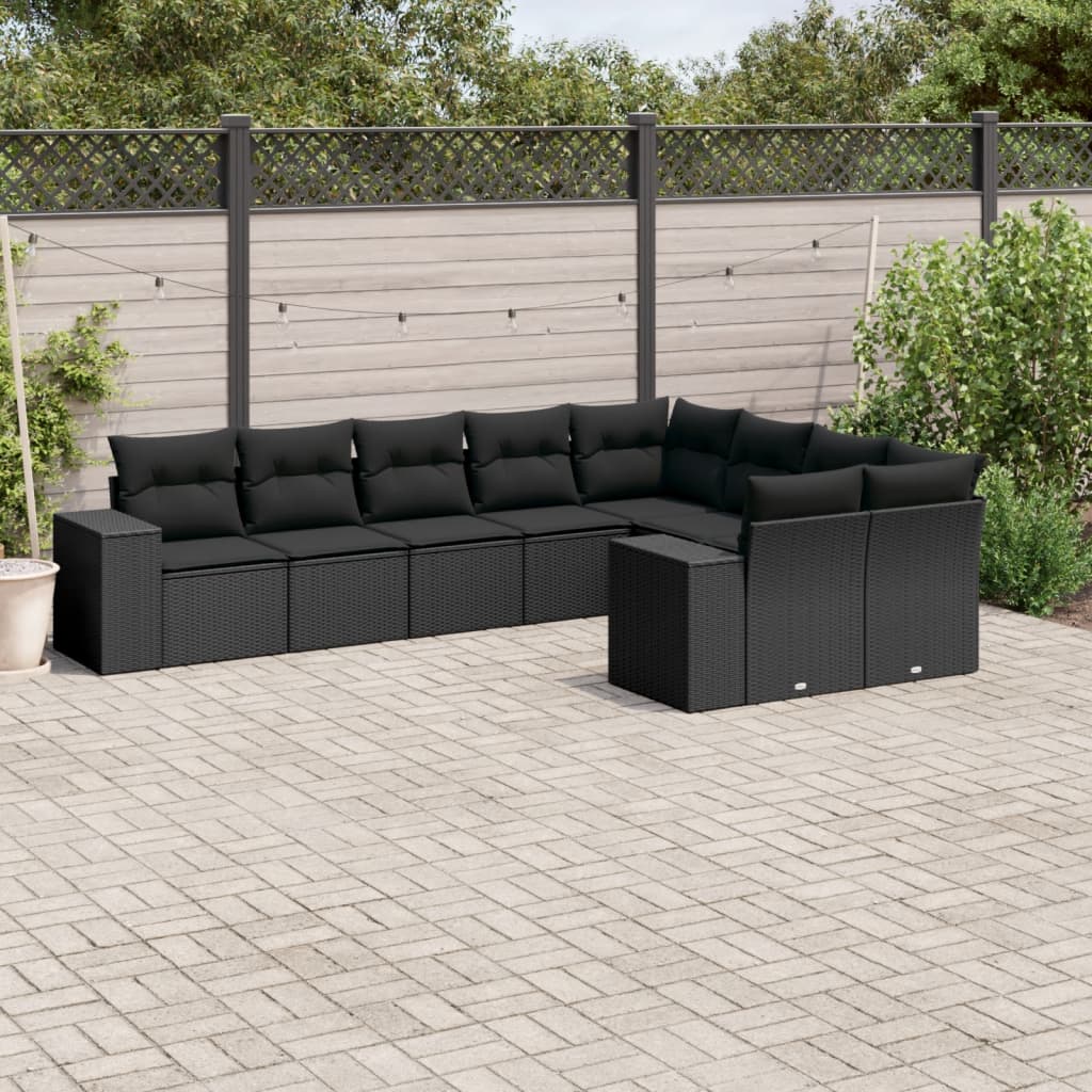 vidaXL Set mobilier de grădină cu perne, 9 piese, negru, poliratan vidaXL Set mobilier de grădină cu perne, 9 piese, negru, poliratan