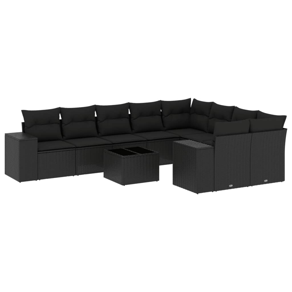 vidaXL Set canapele de grădină cu perne, 10 piese, negru, poliratan vidaXL Set canapele de grădină cu perne, 10 piese, negru, poliratan