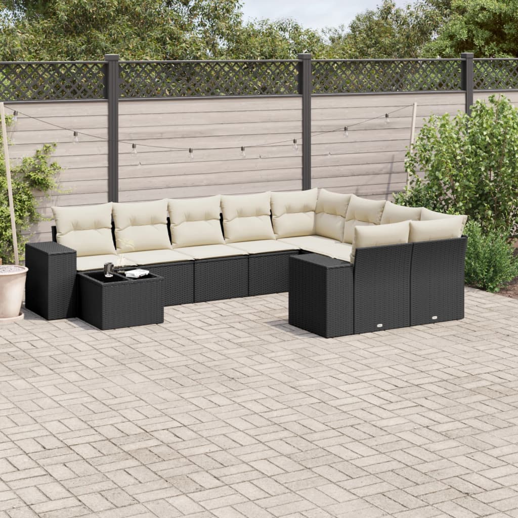vidaXL Set canapele de grădină cu perne, 10 piese, negru, poliratan vidaXL Set canapele de grădină cu perne, 10 piese, negru, poliratan