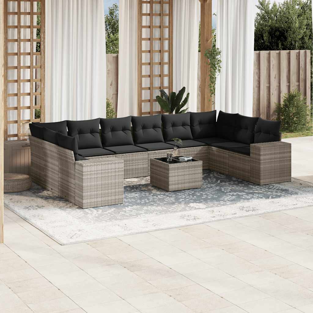 vidaXL Set canapele de grădină cu perne, 11 piese, gri, poliratan vidaXL Set canapele de grădină cu perne, 11 piese, gri, poliratan