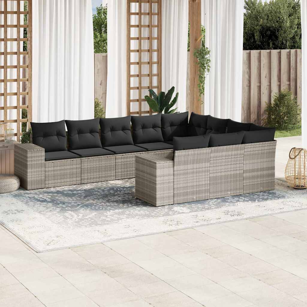 vidaXL Set canapele de grădină cu perne 10 piese gri deschis poliratan vidaXL Set canapele de grădină cu perne 10 piese gri deschis poliratan
