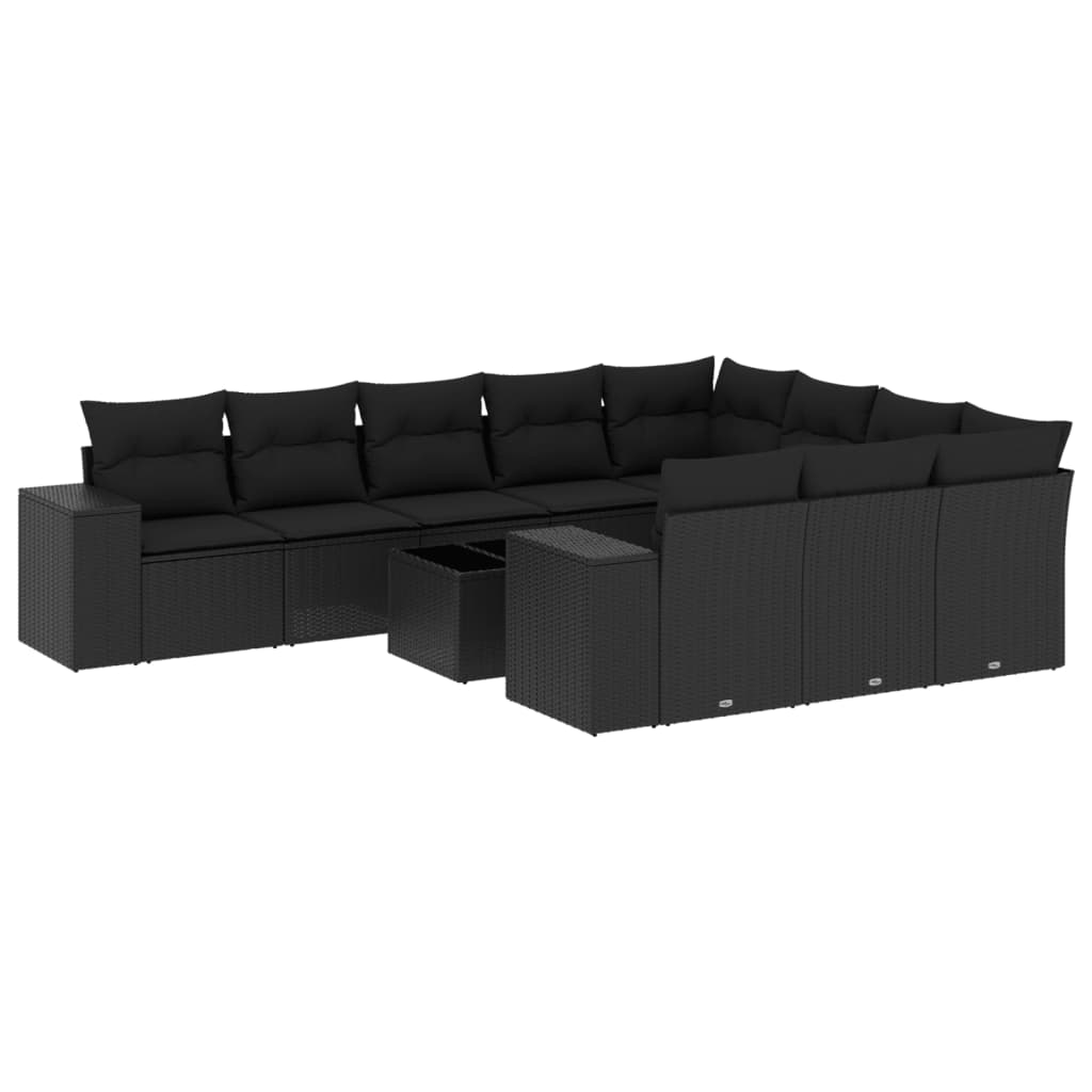 vidaXL Set canapele de grădină cu perne, 11 piese, negru, poliratan vidaXL Set canapele de grădină cu perne, 11 piese, negru, poliratan