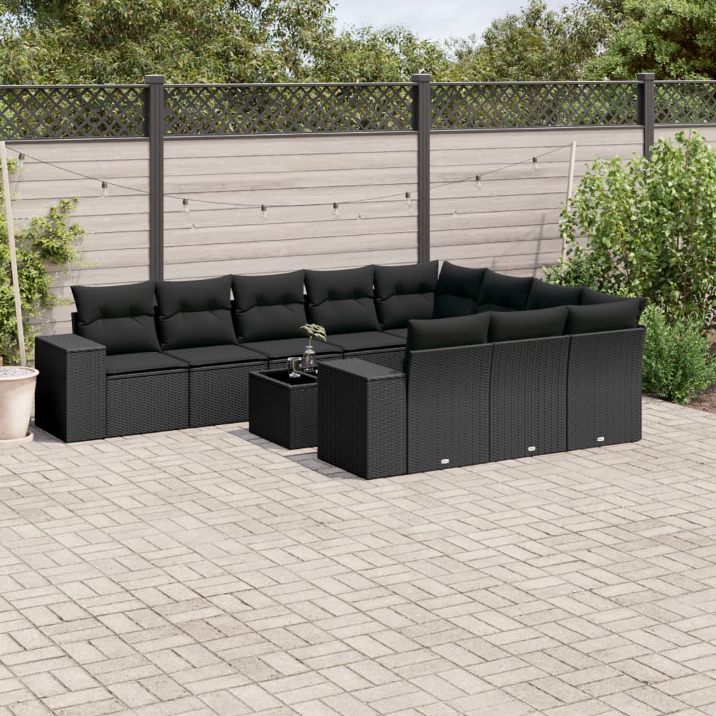 vidaXL Set canapele de grădină cu perne, 11 piese, negru, poliratan vidaXL Set canapele de grădină cu perne, 11 piese, negru, poliratan