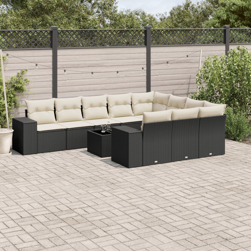 vidaXL Set canapele de grădină cu perne, 11 piese, negru, poliratan