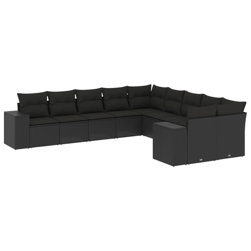 vidaXL Set canapele de grădină cu perne, 10 piese, negru, poliratan