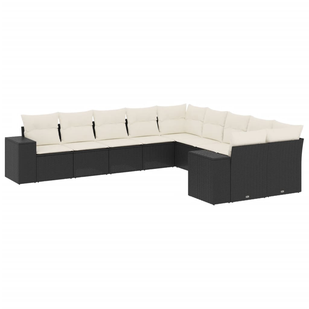 vidaXL Set canapele de grădină cu perne, 10 piese, negru, poliratan vidaXL Set canapele de grădină cu perne, 10 piese, negru, poliratan