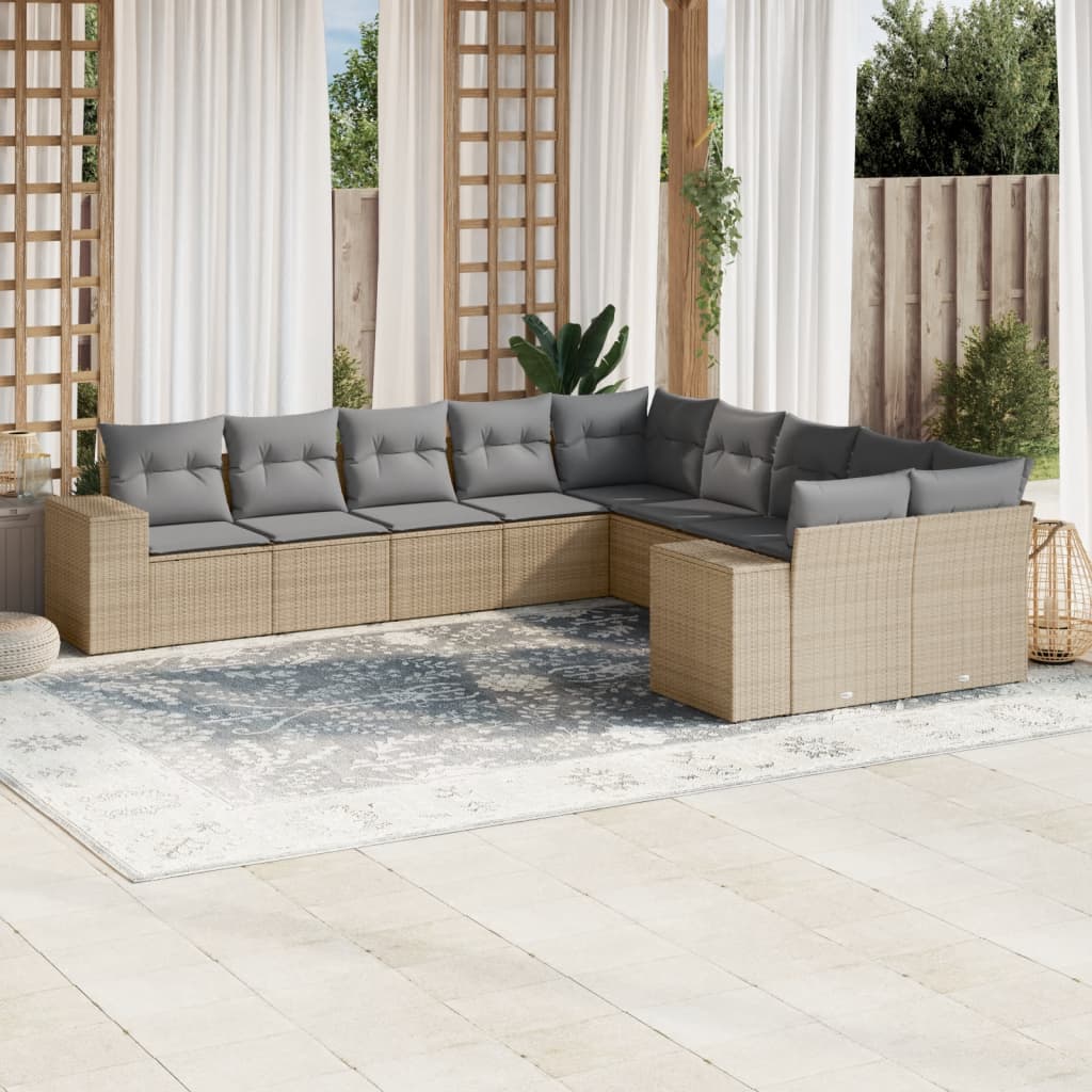 vidaXL Set canapele de grădină cu perne, 10 piese, bej, poliratan vidaXL Set canapele de grădină cu perne, 10 piese, bej, poliratan