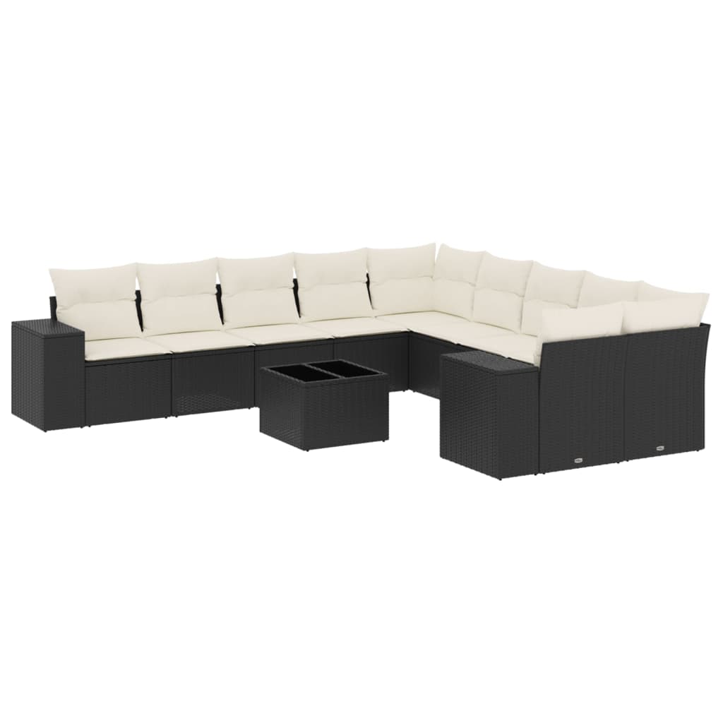 vidaXL Set canapele de grădină cu perne, 11 piese, negru, poliratan vidaXL Set canapele de grădină cu perne, 11 piese, negru, poliratan