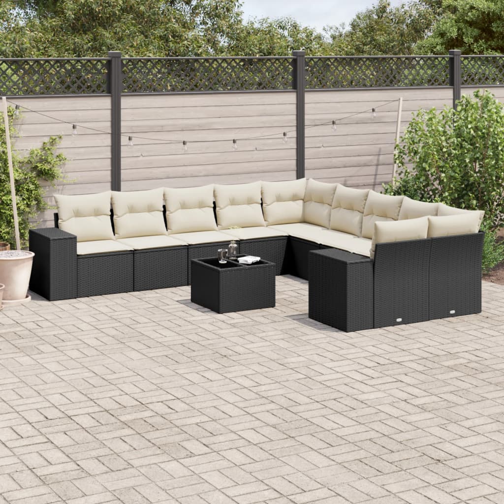 vidaXL Set canapele de grădină cu perne, 11 piese, negru, poliratan vidaXL Set canapele de grădină cu perne, 11 piese, negru, poliratan