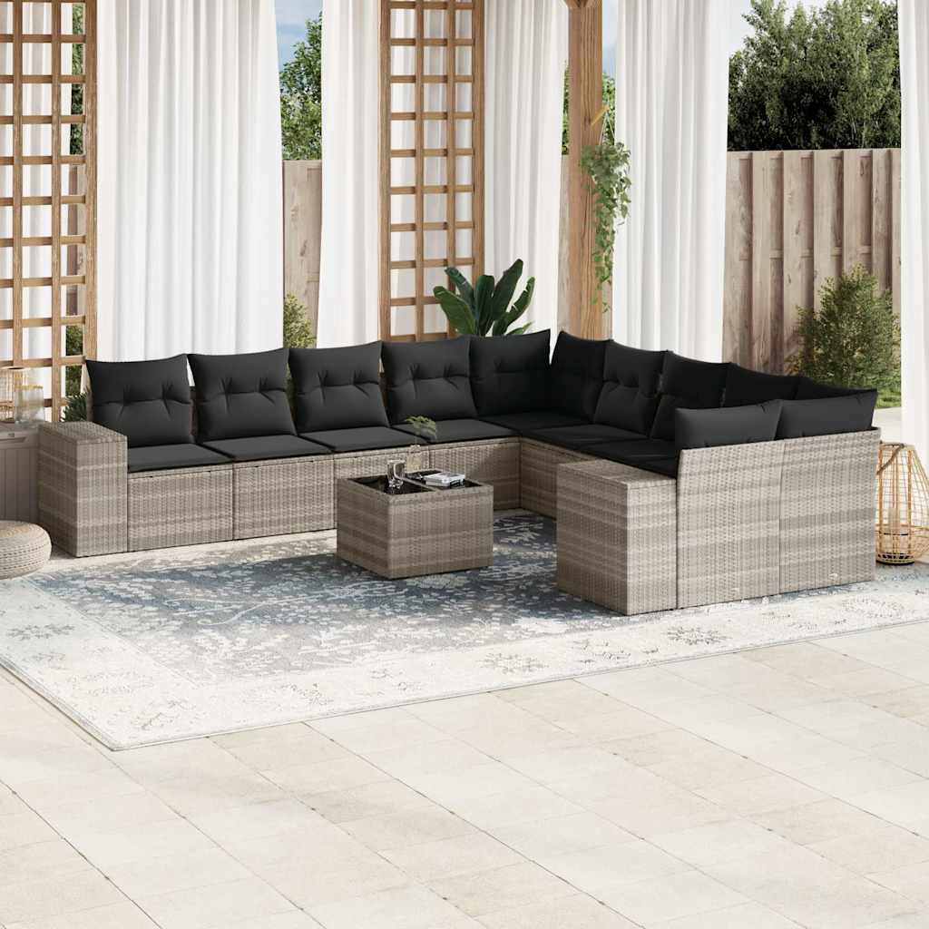 vidaXL Set canapele de grădină cu perne, 11 piese, gri, poliratan vidaXL Set canapele de grădină cu perne, 11 piese, gri, poliratan
