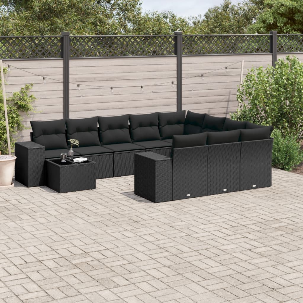 vidaXL Set canapele de grădină cu perne, 11 piese, negru, poliratan vidaXL Set canapele de grădină cu perne, 11 piese, negru, poliratan