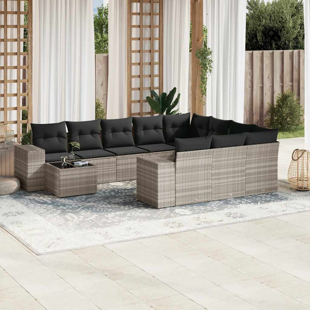 vidaXL Set canapele de grădină cu perne, 11 piese, gri, poliratan vidaXL Set canapele de grădină cu perne, 11 piese, gri, poliratan