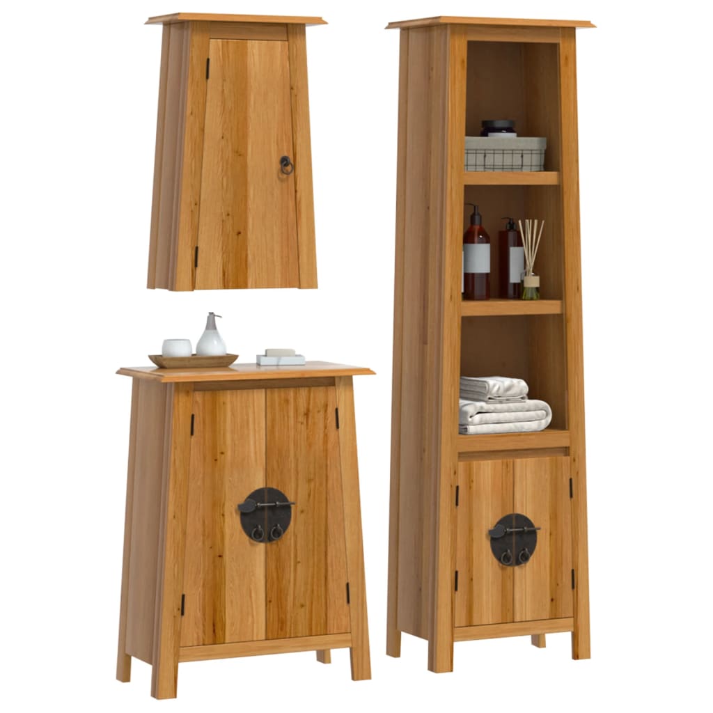 vidaXL Set mobilier de baie, 3 piese, lemn masiv de pin vidaXL Set mobilier de baie, 3 piese, lemn masiv de pin